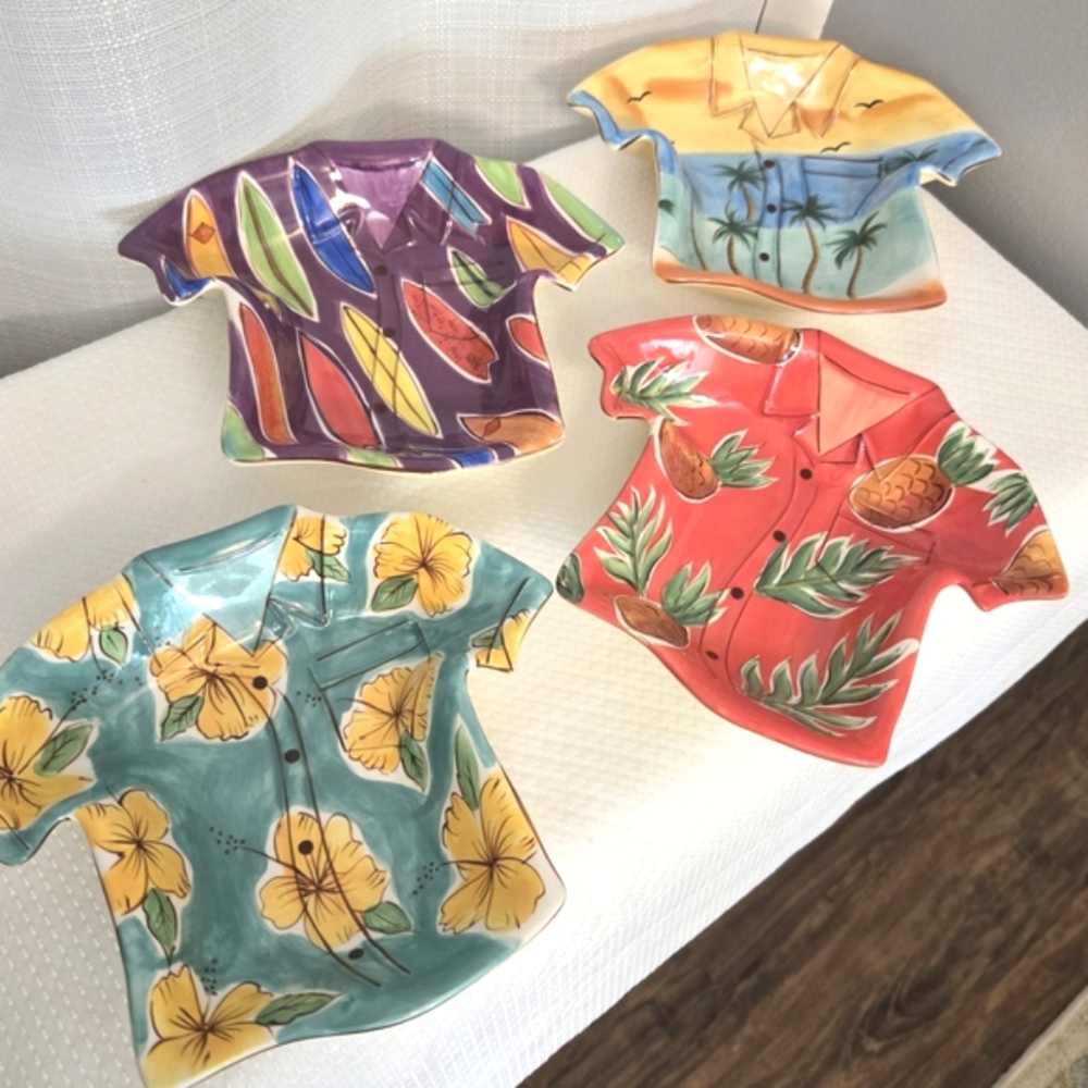 Clay Art Hawaiian Shirt Shaped Serving Bowls Snack Bar Relish Tropical Party